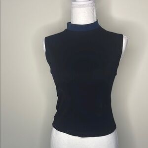 American Apparel Sleeveless Black Top with Navy Blue Mock Collar